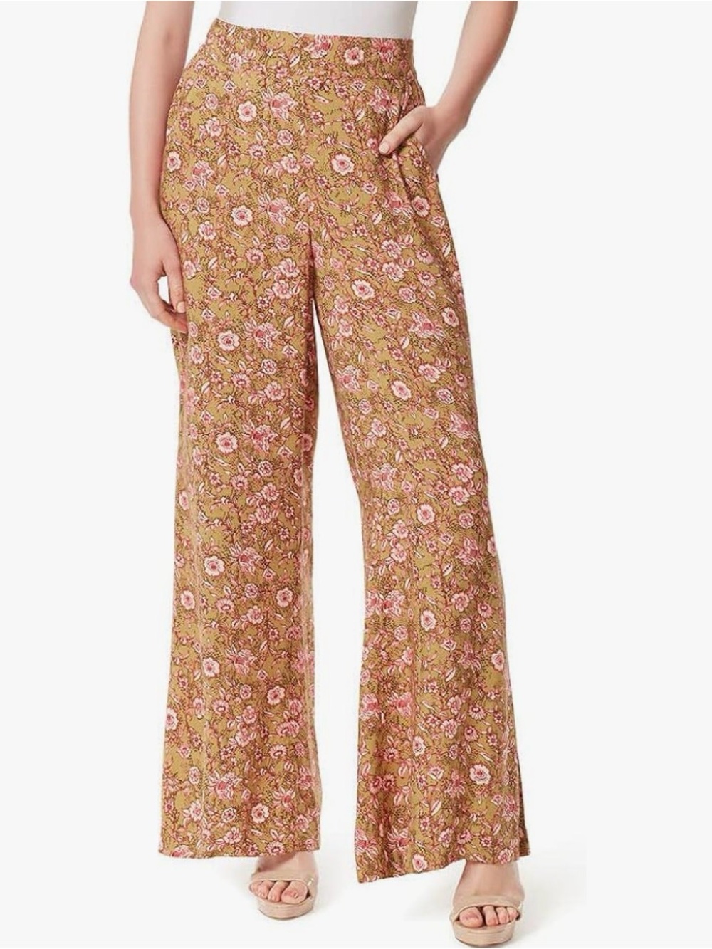 Jessica Simpson Shaye Palazzo Pants Botanical Bloom-Olive and Pink